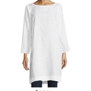 Eileen Fisher Organic Linen White Tunic Top Size Large